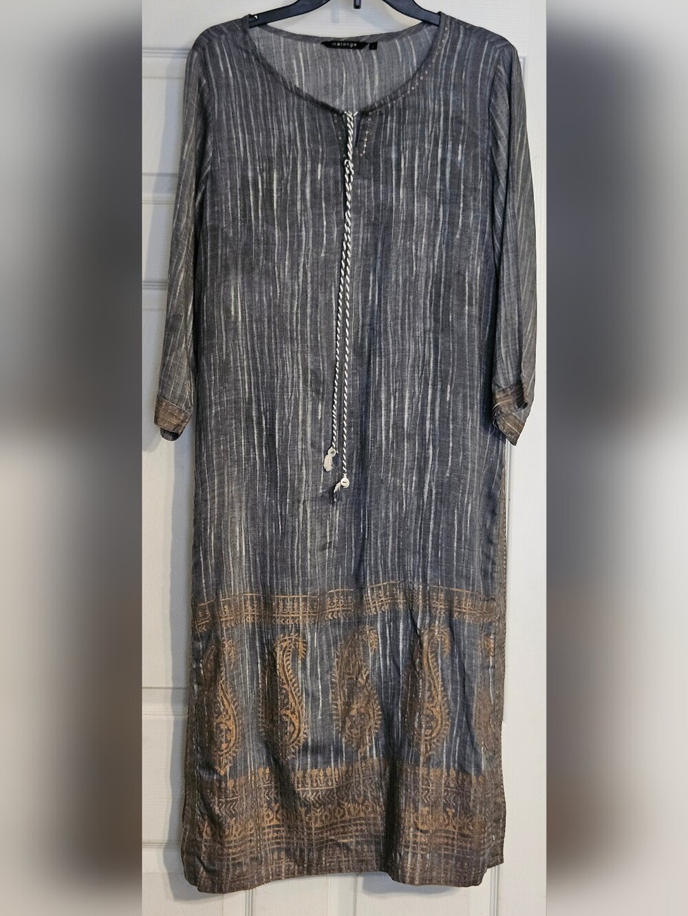 MELANGE Blue/Gold Midi-Length Modal Dress Sz Large Pre-Owned
